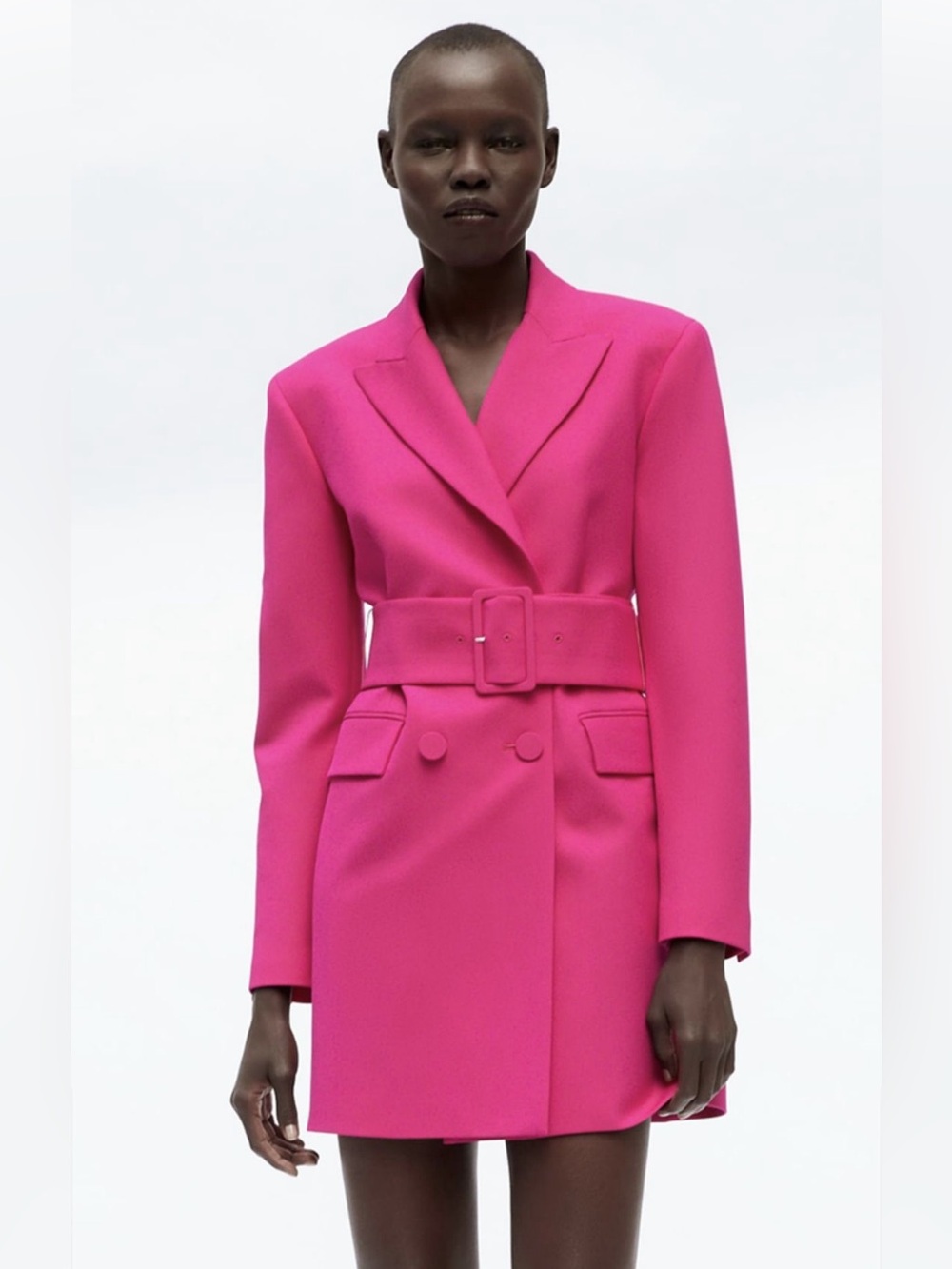 ZARA Blazer Dress Medium Pink Fuchsia Belted Double Breasted Bloggers Favourite